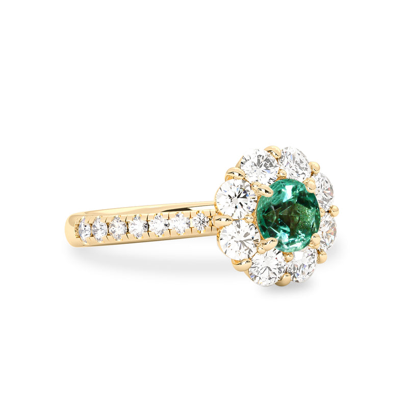 True Love Halo Engagement Ring, Natural Emerald, Sapphire & Diamond