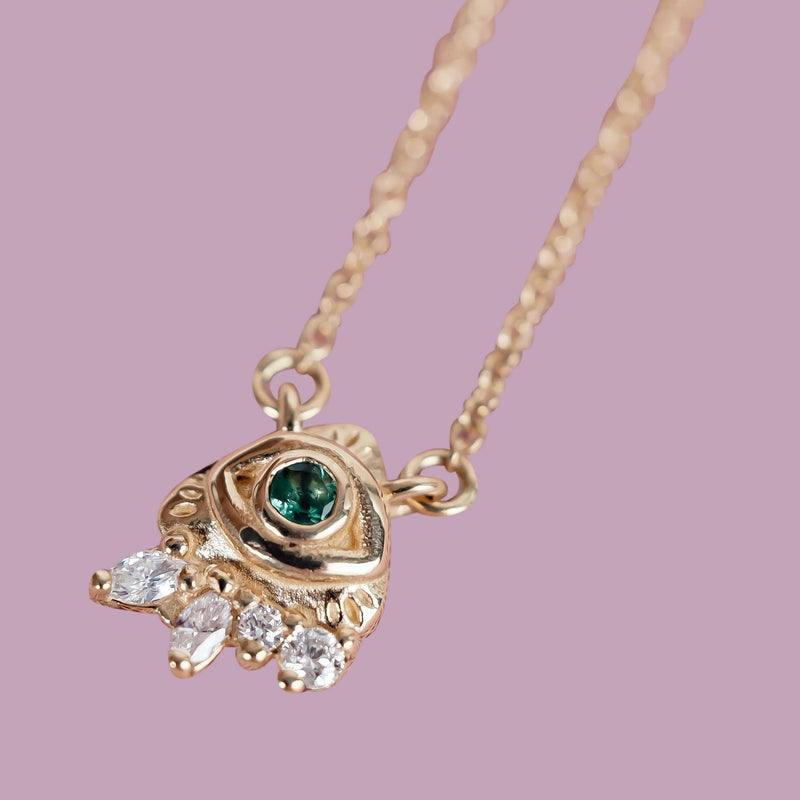 Love & Protect Evil Eye Necklace, Natural Emerald & Diamond