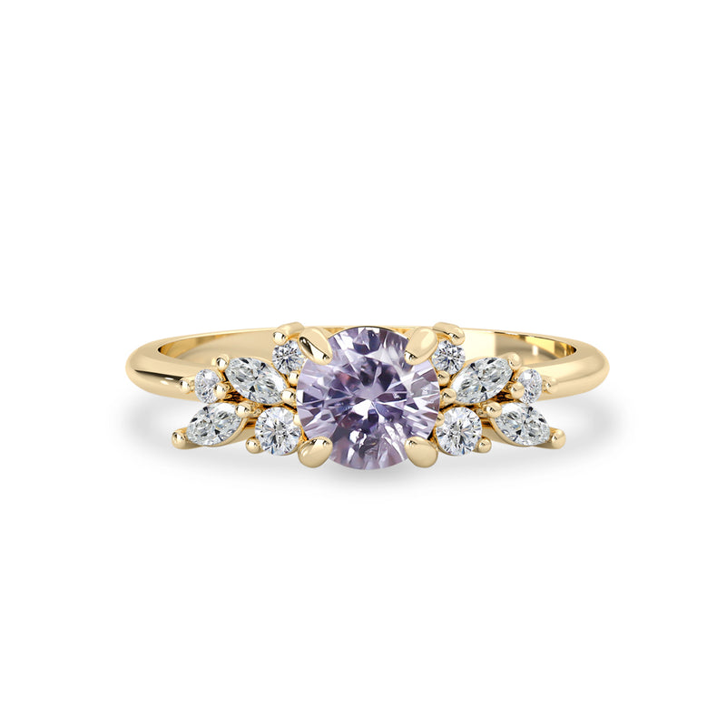 Lavender Sapphire Cluster Engagement Ring, Natural Lavender Sapphire