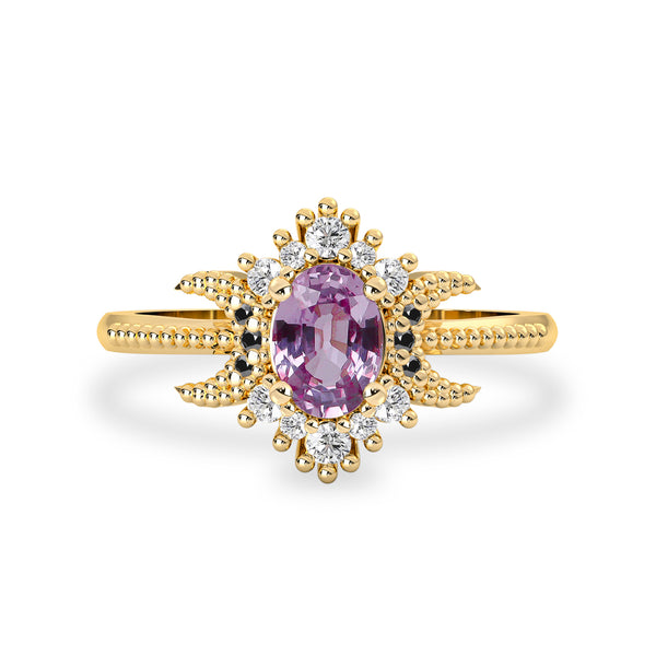 Endless Love Pink Sapphire Moon Ring, Halo With Moon