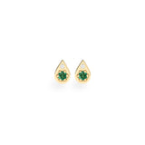 Tear of Joy Stud Earrings, Natural Emerald & Diamond