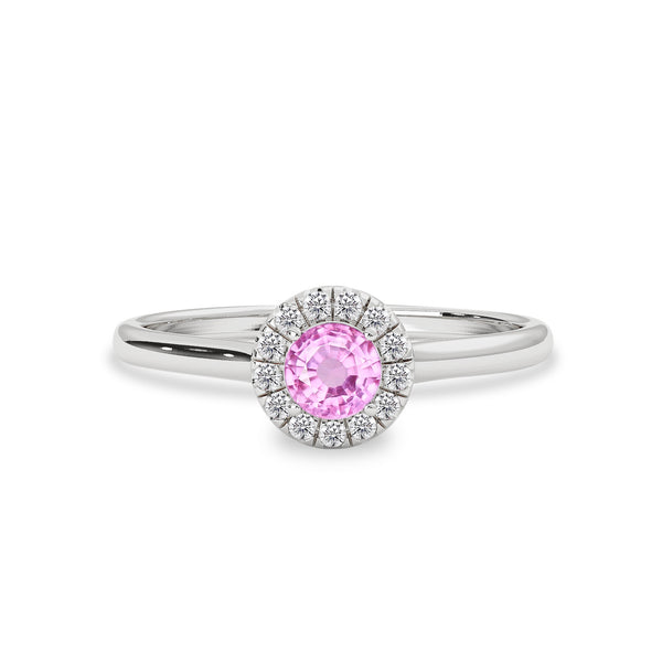 Pavé Halo Engagement Ring, Natural Pink Sapphire