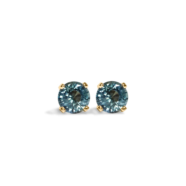 Teal Blue Sapphire Stud Earrings