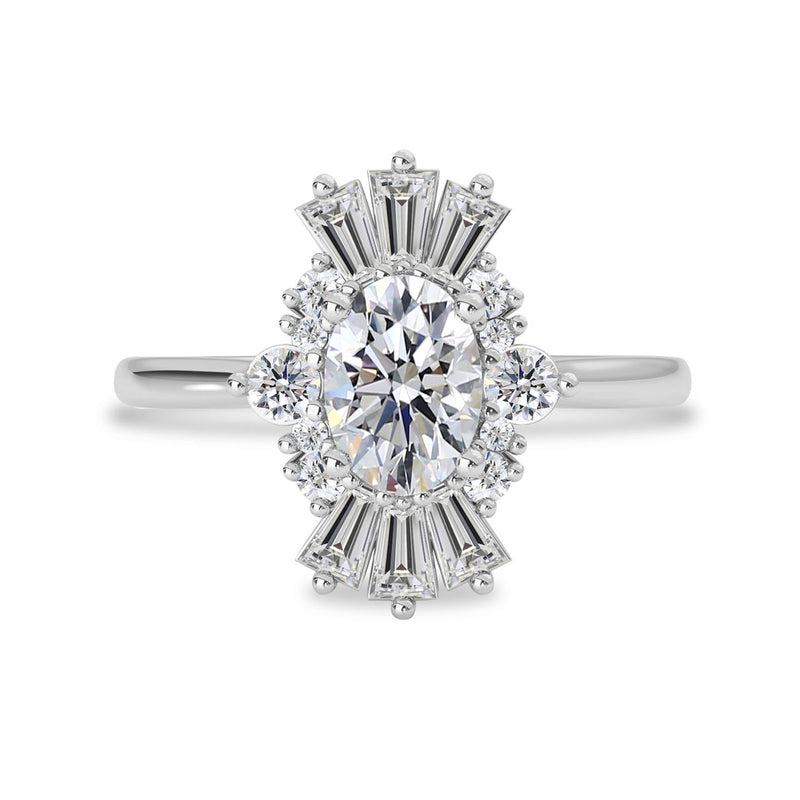 Luna Cluster Halo Engagement Ring, Oval With Trapezoid