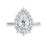 white gold pear cut moissanite halo ring