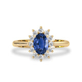 Stunning Belle Halo Engagement Ring, Blue Sapphire & Diamonds