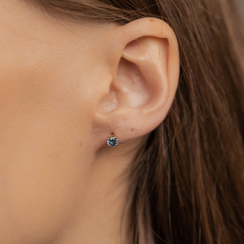 Teal Blue Sapphire Stud Earrings