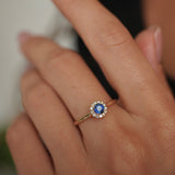 Natural Blue Sapphire Pavé Halo Engagement Ring