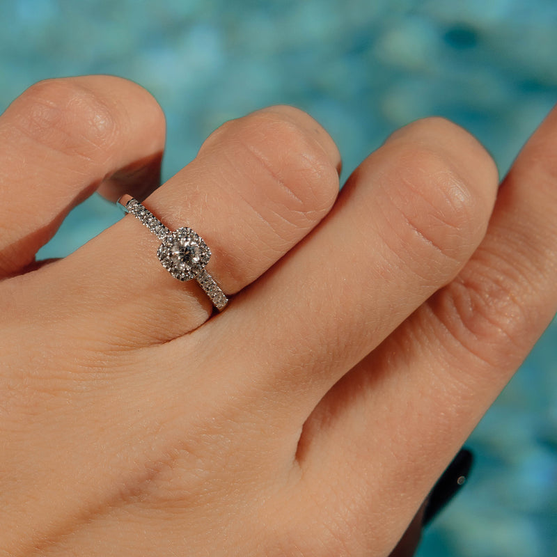 The Serene Vow Diamond Halo Engagement Ring, Round Brilliant