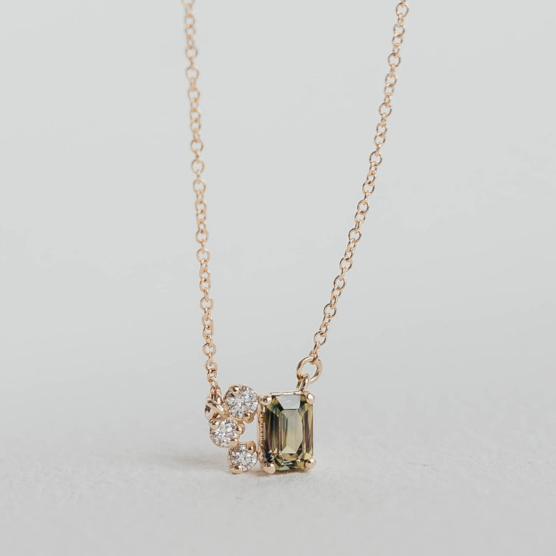 Hera Natural Diamond Necklace, Emerald Cut Sapphire/Aquamarine