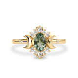 Endless Love Green Sapphire Moon Ring, Halo With Doom Moon