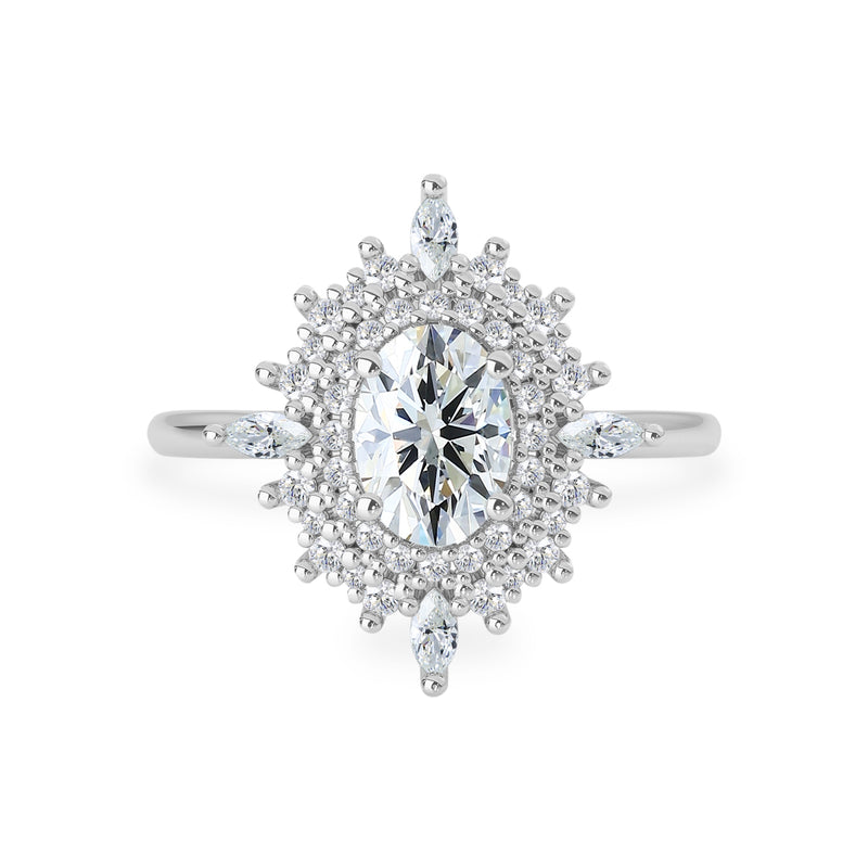 Elizabeth Oval Double Halo Engagement Ring, Oval Brilliant With Marquise