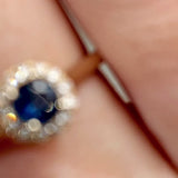 Anastasia’s Dream Pavé Halo Engagement Ring, Natural Blue Sapphire