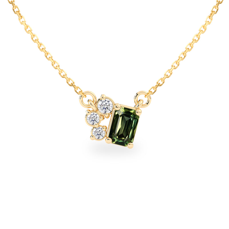 Hera Natural Diamond Necklace, Emerald Cut Sapphire/Aquamarine