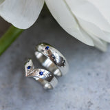 Hand Engrave Night Treasure Puffy Band Ring, Sapphire & Diamond