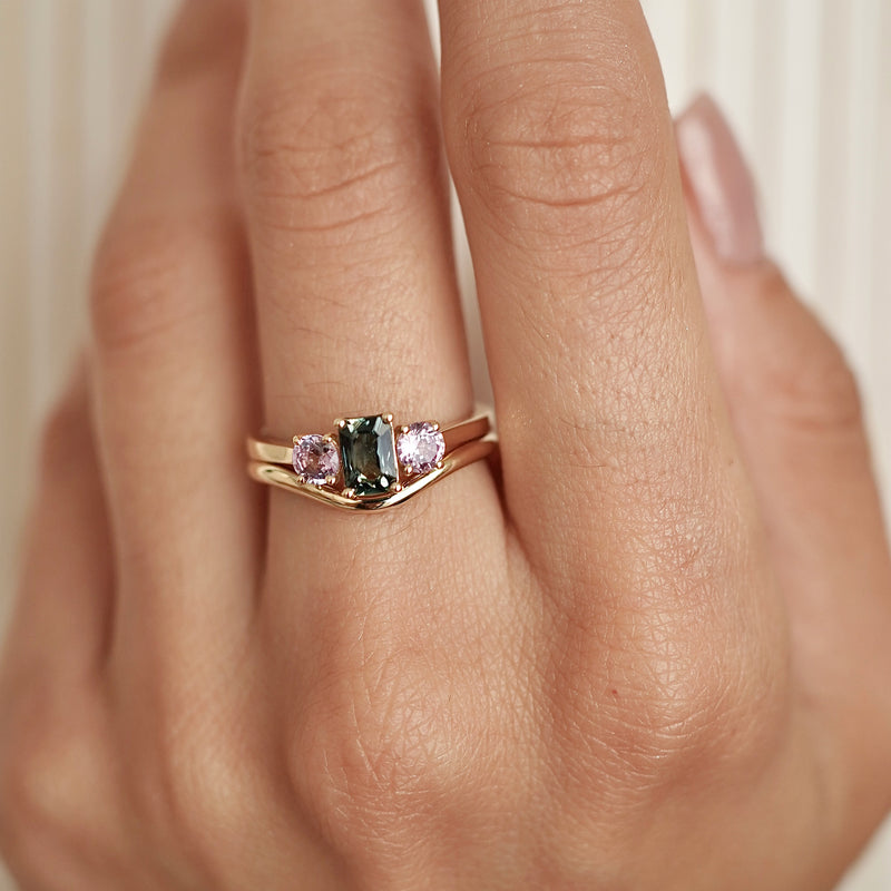 pink sapphire three stone ring canada