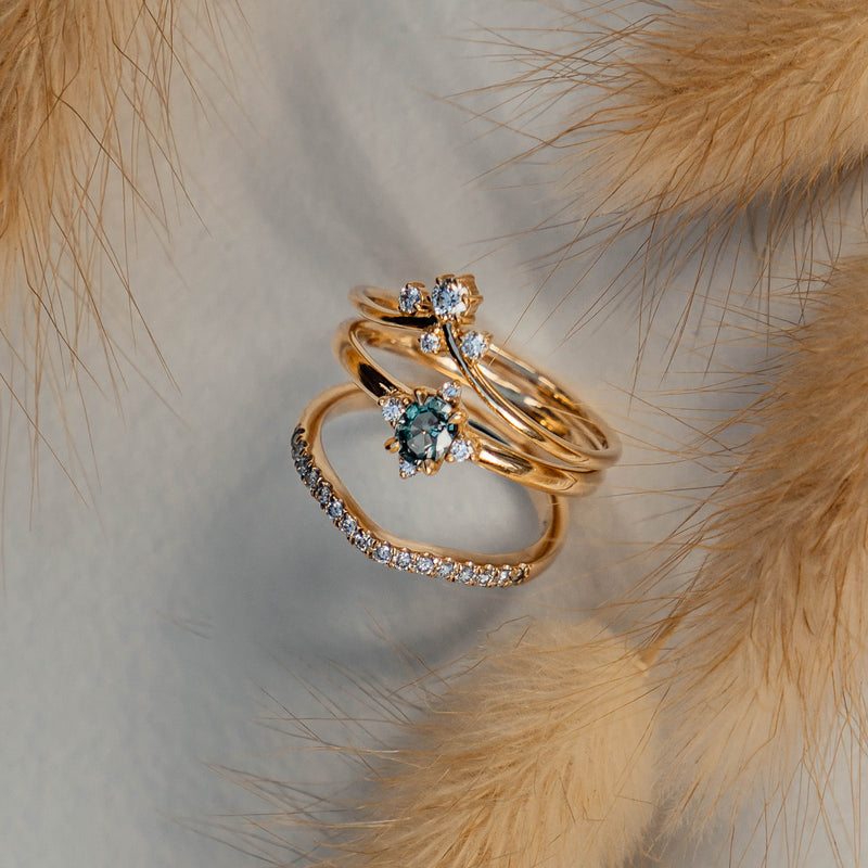 Romantic Heart Ring, Greenish Blue Sapphire & Diamonds