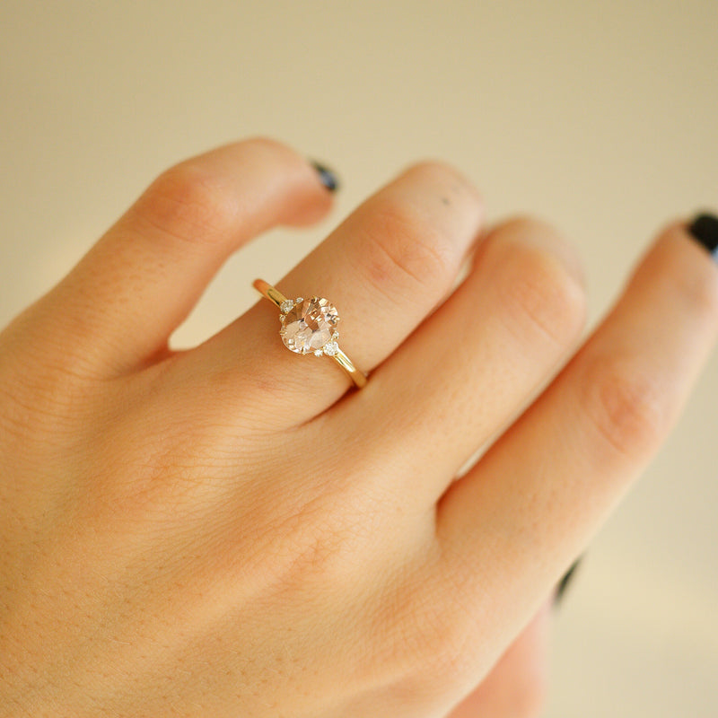 Rosy Camellia Ring, Natural Morganite & Diamond