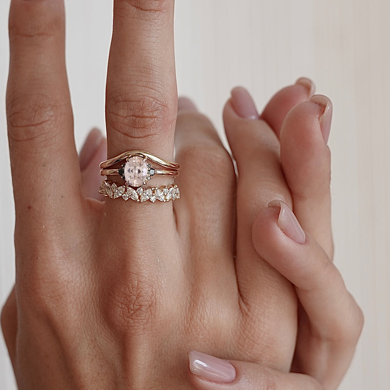 Rosy Camellia Engagement Ring, Natural Morganite & Diamond
