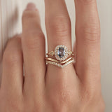 French milgrain blue sapphire halo engagement rings