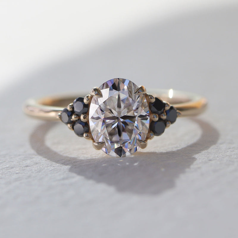 Jasper Oval Solitaire Engagement Ring, Moissanite & Diamond Accent