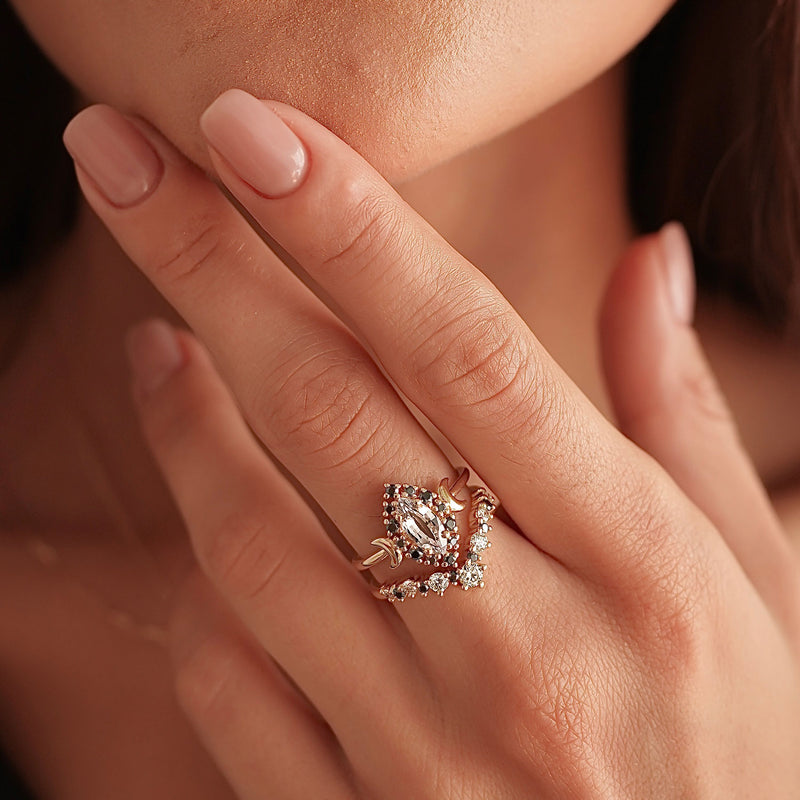 Endless Love Marquise Halo Moon Ring, Sapphire & Diamond
