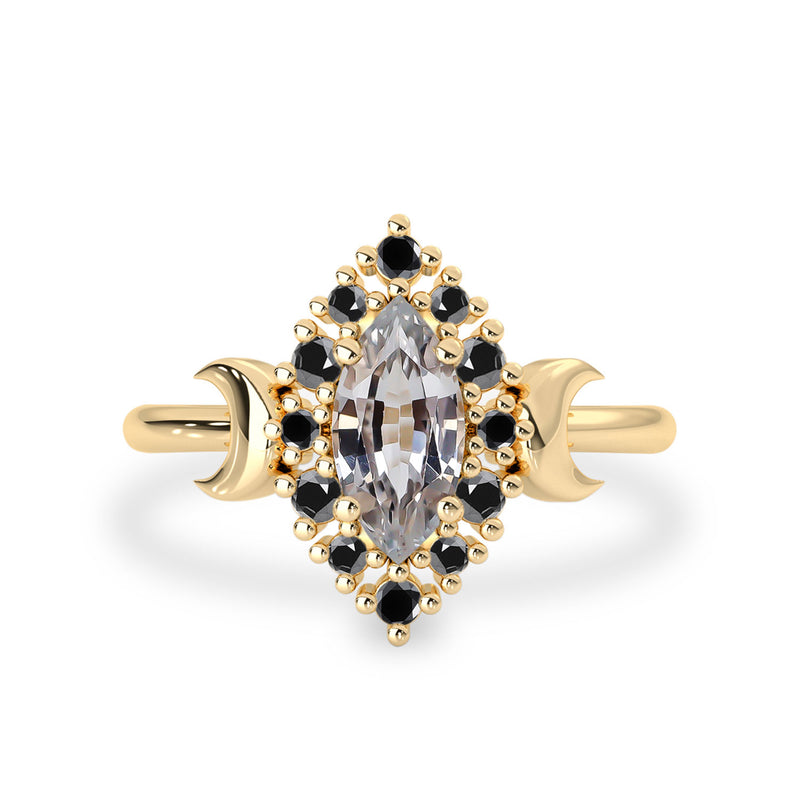 Endless Love Marquise Halo Moon Ring, Sapphire & Diamond