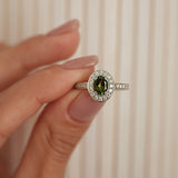 Micropave Sparkling Halo Engagement Ring, Green Tourmaline & Diamonds