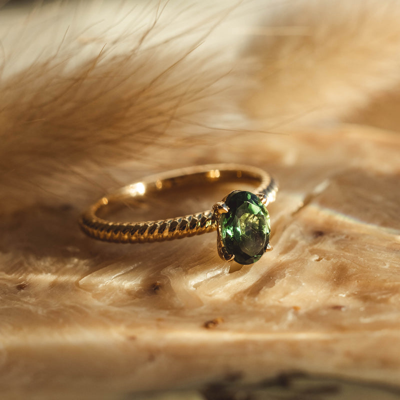 Frost Green Tourmaline Solitaire Engagement Ring, Twist Wire