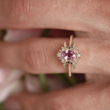 Endless Love Pink Sapphire Moon Ring, Halo With Moon