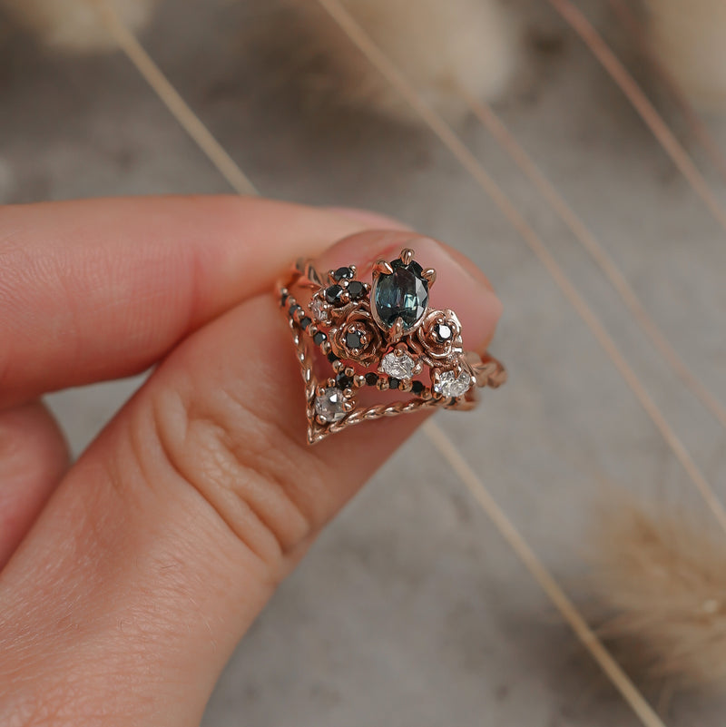 teal sapphire engagement ring rose gold