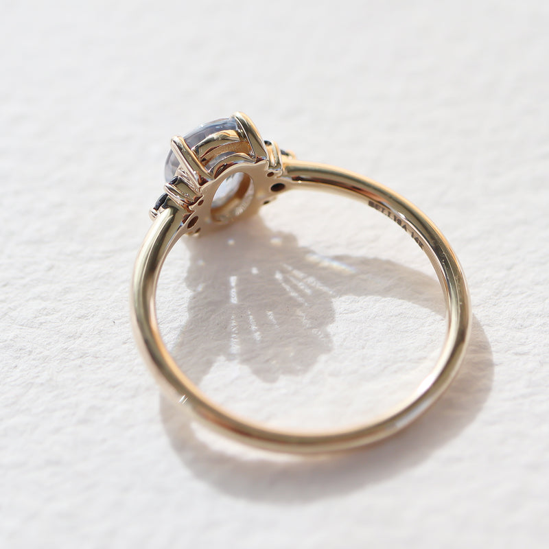 Banff Oval Solitaire Ring, Blue Sapphire & Black Diamond