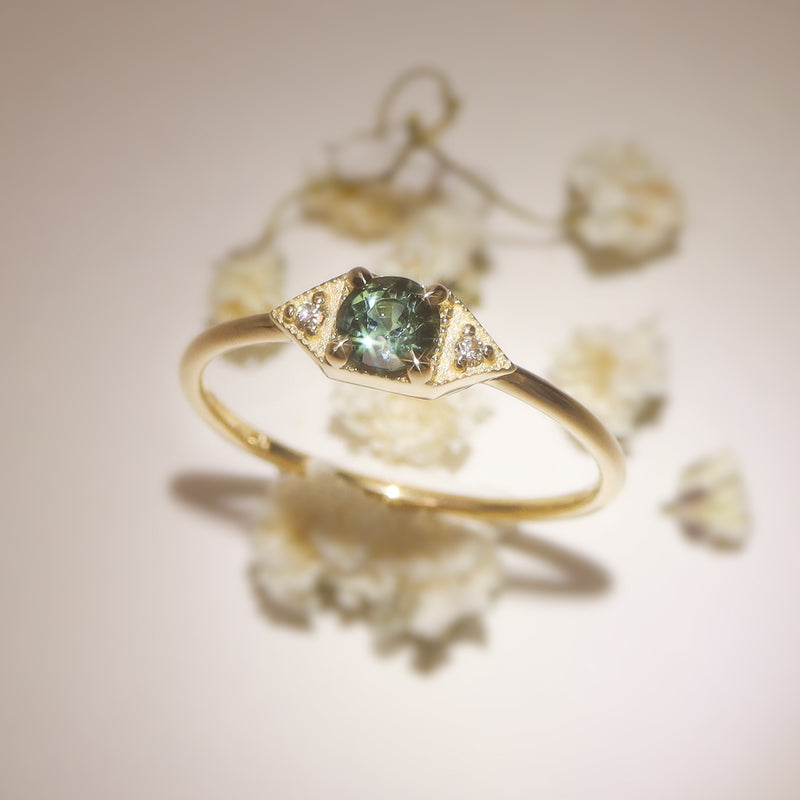 Princess Merida Ring, Natural Sapphire & Diamonds