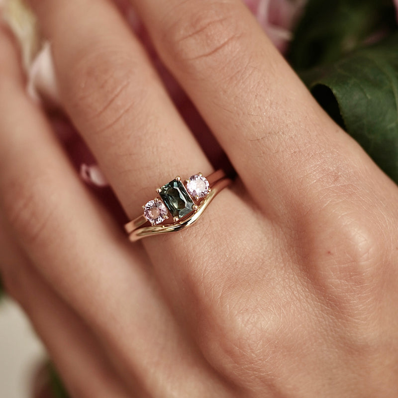 pink sapphire three stone engagement ring canada