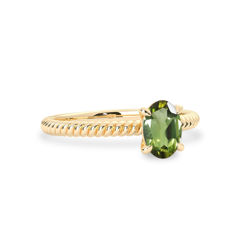 Seaweed Green Tourmaline Solitaire Engagement Ring, Twist Wire
