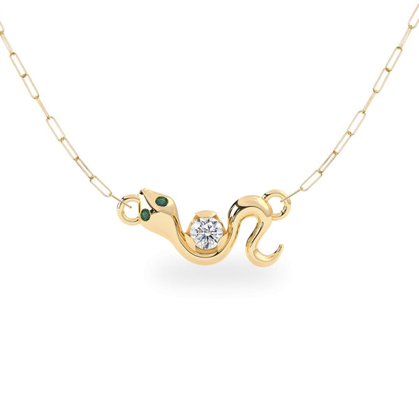 Rebirth Snake Necklace, Natural Diamond & Emerald