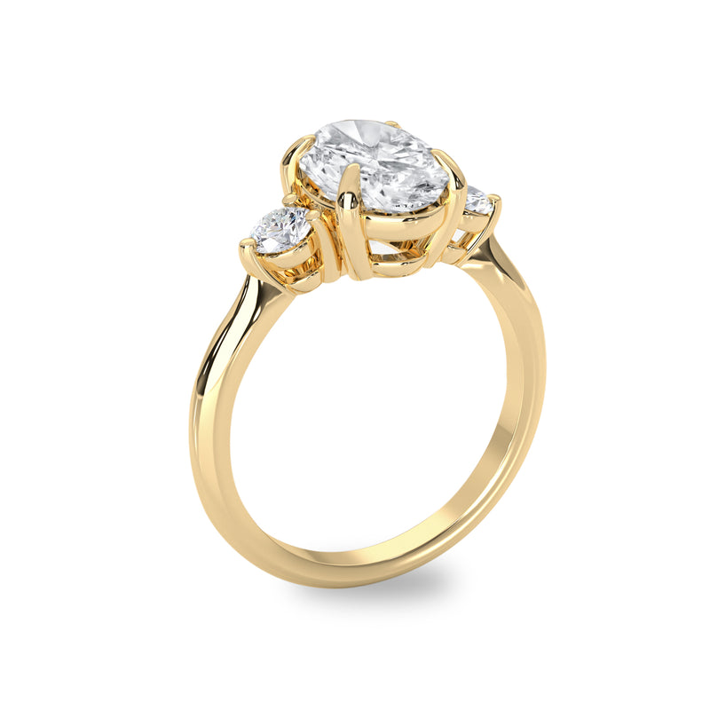 Oval Moissanite Three Stone Engagement Ring Yellow Gold