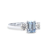 aquamarine and diamond three stone engagement ring