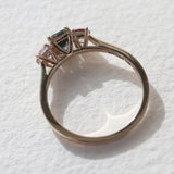 Fantasy Peacock Three Stone Engagement Ring, Parti Sapphire