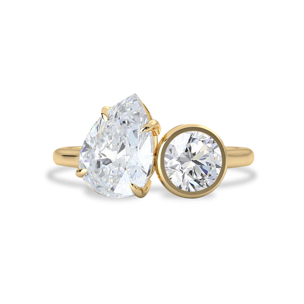 Nous Toi et Moi Ring, Pear With Round Brilliant
