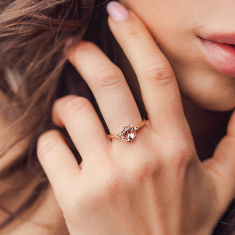 pink tourmaline halo engagement rings