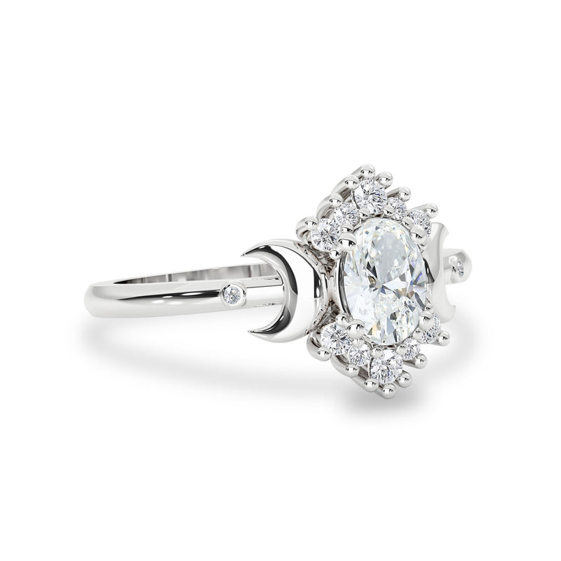 Endless Love Moon Engagement Ring No.2, Oval Halo With Moon